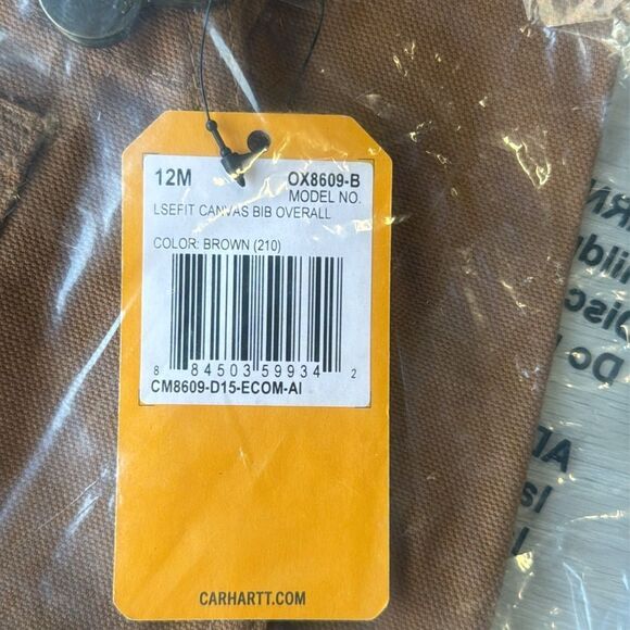 CARHARTT CANVAS BIB OVERALL (INFANT/TODDLER) 12M Brown NWT in packaging - Picture 3 of 4